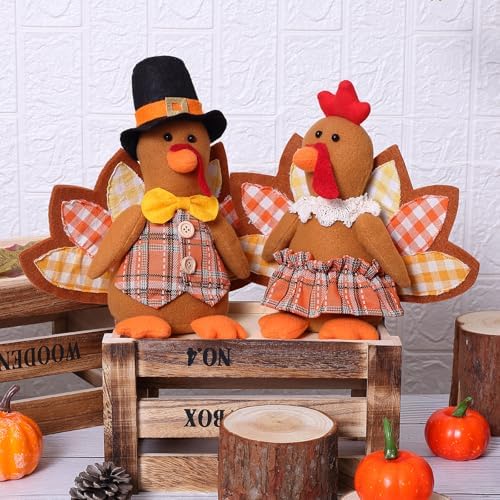 Thanksgiving Decorations Indoor 10.4inch Turkey Stuffed Animal Home Decor Fall Gifts Thanksgiving Party Turkey Plush Doll Tired Tray Table Decor