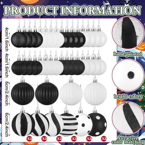 48 Pcs Christmas Ball Ornaments 1.6'' 2.4'' Black White Decor