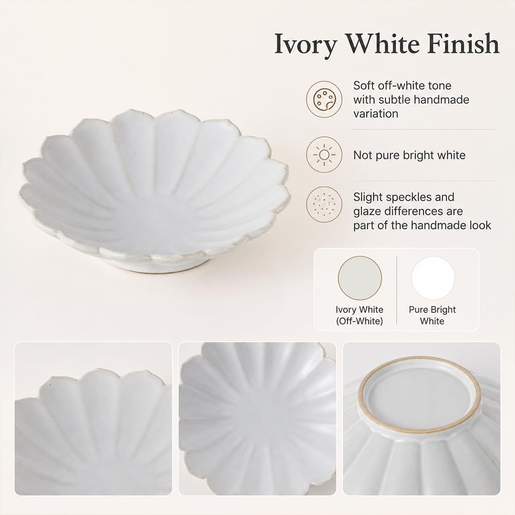 7.9" White Ceramic Flower Shaped Decorative Bowl / Ivory