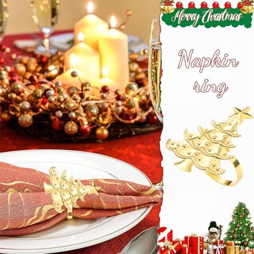 Gold Christmas Tree Napkin Rings Set of 6, Metal Winter Xmas Napkin Holders Wedding Dinner Home Table Decorations Winter Christmas Decors