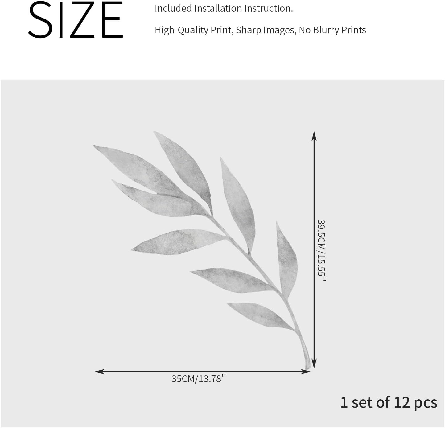 Boho Wall Decals Peel and Stick Large Wall Sticker Leaves Vinly Transfer / Grey