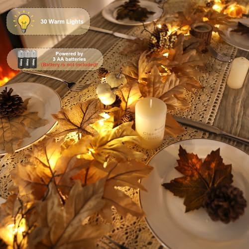 9 FT Lighted Fall Garland with Lights Autumn Automatic ON/Off Timer