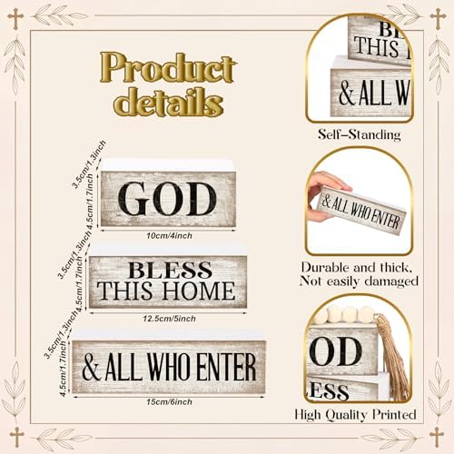 Moucuny 4 Pcs Christian Table Decor Rustic God Bless This Home Stacked Sign