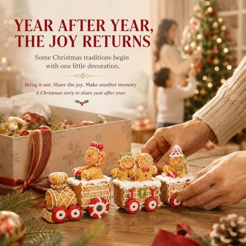 Hodao Christmas Gingerbread Man Train Figurine for Indoor Home Decor