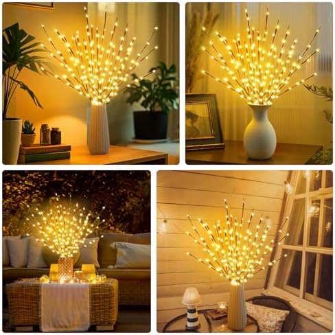 DK177 6 Pack Led Branch Light Battery Operated Lighted Branch Vase Filler Willow Tree Artificial Little Twig Power Brown 30 Inch 20 LED for Home Romantic Decoration, Warm White