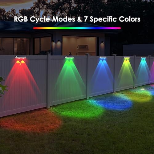 8 Pack Solar Fence Lights Outdoor - Warm White & RGB 6 Color, Dusk to Dawn Deck Light, Solar Powered Light Outdoor IP65