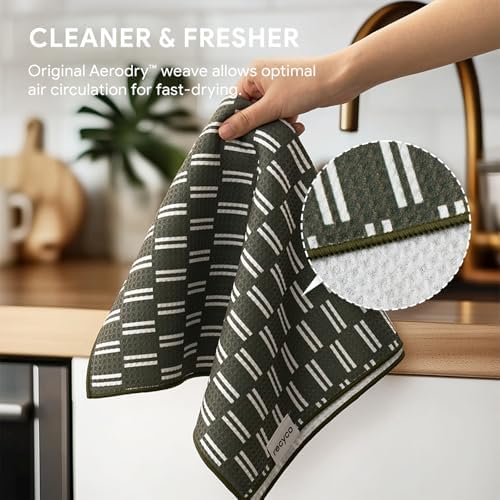 RECYCO Waffle Kitchen Towel Set of 2 - Quick Dry Microfiber Sustainable Dish Towels - Ultra Absorbent Reusable Cleaning Tea Towels - Lightweight Hand Towels,16”x 28”, Natural Rhythm