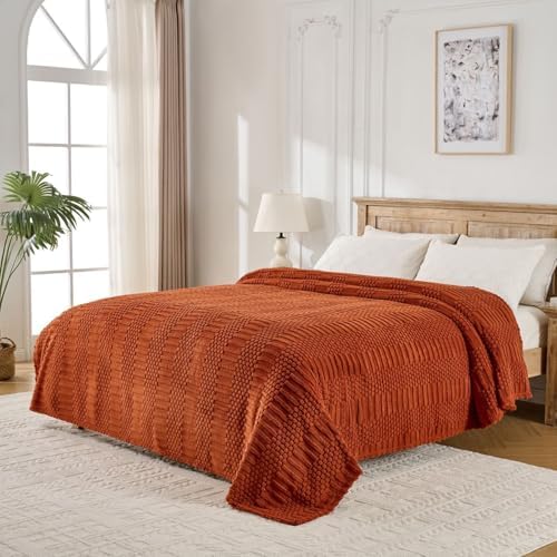 90x104 Inch Rust King Bed Blanket - Soft & Fluffy Fleece, Cute & Aesthetic, Perfect for Sofa, Couch, Bed, Living Room &