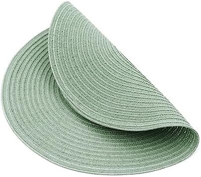 SHACOS Round Placemats Set of 6 Washable 15 inch Cotton Polyester Table Mats Woven Braided Place Mats for Dining Table, Sage Green