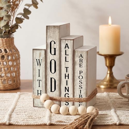 Lineshading 4 Pcs Christian Table Decor Wooden Book God All Things Possible