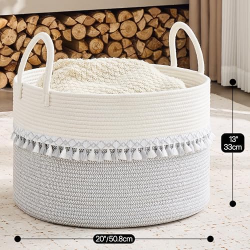 KAKAMAY Large Blanket Basket with Handles, Storage Basket for Living Room