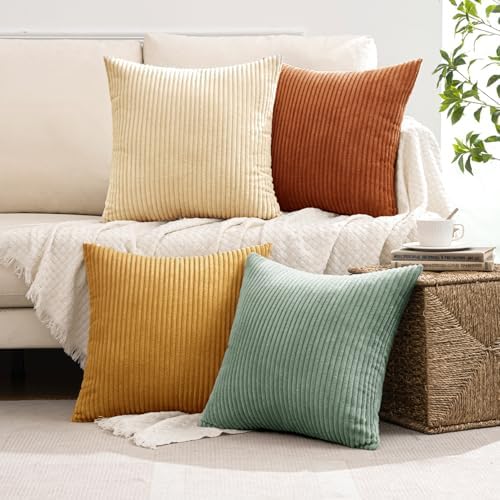 MIULEE Soft Corduroy Decorative Throw Pillow Covers Orange Teal 18x18