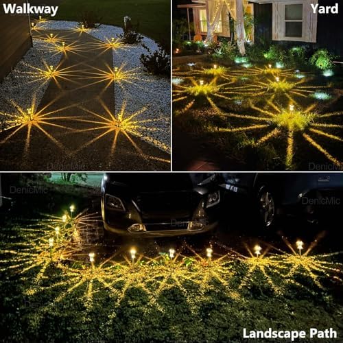 DenicMic 10 Pack Solar Pathway Lights Outdoor Waterproof Warm White LED