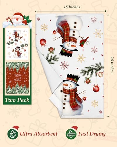 Miss Adola Christmas Microfiber Kitchen Towels Set of 2, Snowman