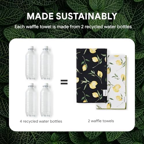 RECYCO Waffle Kitchen Towel Set of 2 - Quick Dry Microfiber Sustainable Dish Towels - Ultra Absorbent Reusable Cleaning Tea Towels - Lightweight Hand Towels,16”x 28”, Lemon Grove