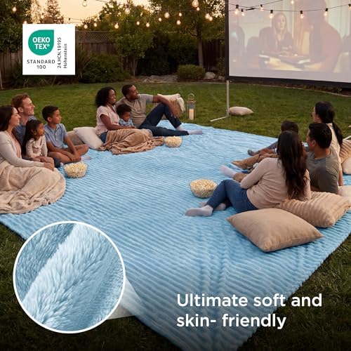 Bedsure Soft Large Fleece Blanket for Bed Light Blue 120"x120"