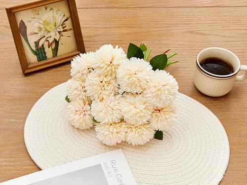 SITUMEIZI 12 Pcs Champagne Artificial Chrysanthemum Flowers, Fake Mums