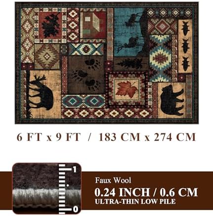 YIHOUSE 6x9 Rustic Cabin Area Rugs for Living Room Brown