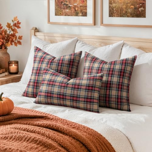 MIULEE Fall Plaid Pillow Covers Scottish Tartan 22x22 Khaki