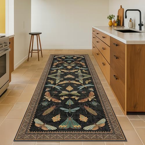 Black Insect 2'6"x10' Washable Extra Long Runner Rugs for Hallways, Non Skid Stain Resistant Wide Rug Runners for