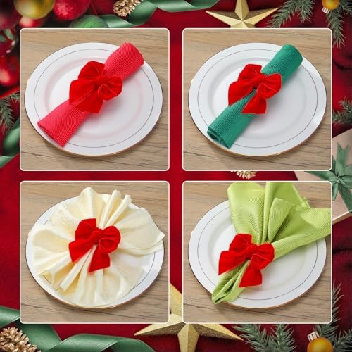 KPOSIYA Christmas Napkin Rings Set of 8, Red Bow Napkin Holder 4x4.4 in