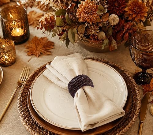 COTTON CRAFT Glitz Handmade Beaded Napkin Rings - Set of 12 - Brown