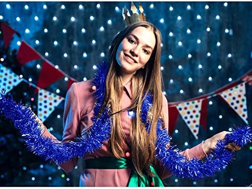 Shappy 90 ft 6 Rolls Christmas Tinsel Garland for Tree, Blue