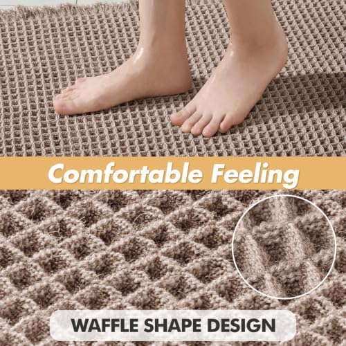 MIULEE Set of 2 Waffle Bathroom Rugs Boho Bath Mat Taupe Brown 18x30 Inch