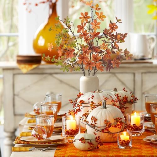 12 Pcs Fall Faux Greenery Stems, Artificial Fall Stem Branches Autumn Leaves with Stems Faux Fall Plants for Vase Home Festival Centerpieces Thanksgiving Fall Decor