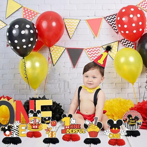 TONIFUL 1st Birthday Black Red Yellow Mouse Themed Table Centerpieces