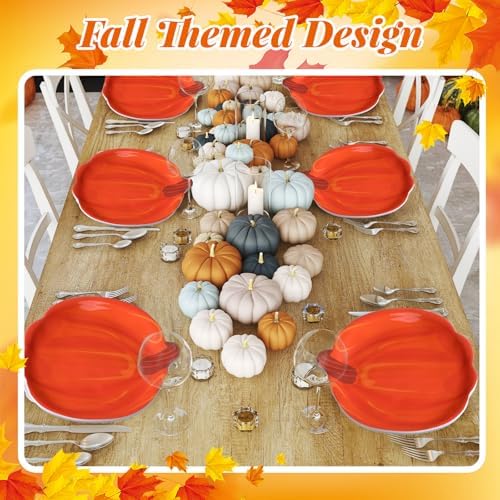 Rtteri 4 Pcs Pumpkin Shaped Plates Set Thanksgiving Serving Platter 8 Inch Fall Harvest Trays Decoration Salad Dessert Turkey Dish for Autumn Thanksgiving Party Supplies(Classic Style)