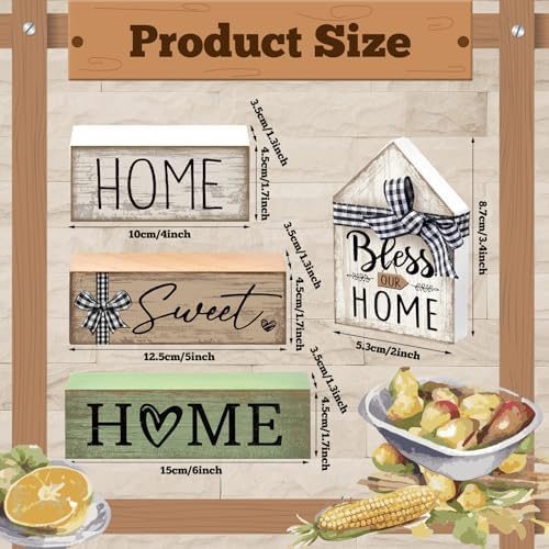 Moucuny 4 Pcs Wooden Farmhouse Table Decor Rustic Home Sweet Home Stacked Blocks Decoration Farmhouse Tiered Tray Decor