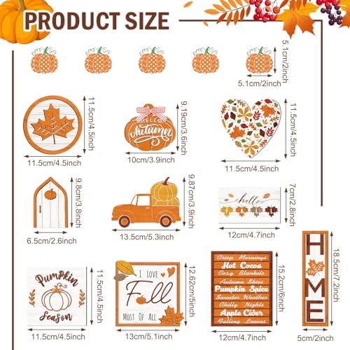 Amyhill 15 Pcs Fall Tiered Tray Decor Set Rustic Autumn Wooden Table Signs