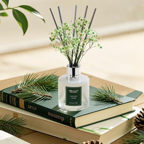 Airkeep Reed Diffuser Set,3.38 fl oz (100 ml) - Balsam & Fir Oil Diffusers with 8 Reed Sticks,Home Fragrance Reed