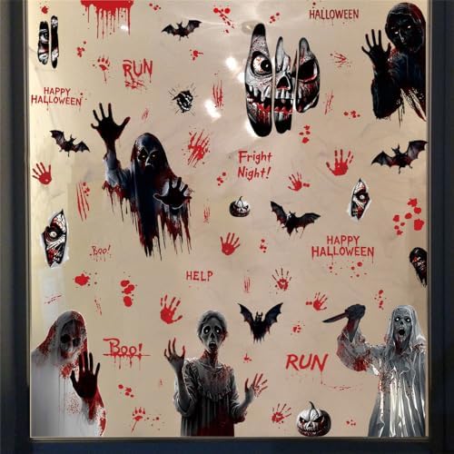 Halloween Static Window Clings, Double Sided Ghost Bat Pumpkin Stickers for Party Decor