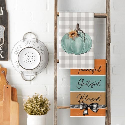 Artoid Mode Green Pumpkin Vase Fall Kitchen Towels Set of 4 18x26 Inch