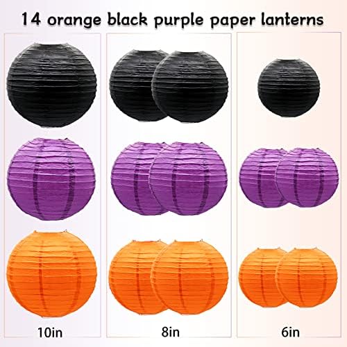 Halloween Paper Lanterns, 14 Pcs Black Orange Purple Hanging Decor