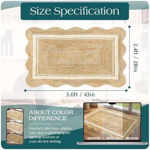 Boho Scalloped Outdoor Rug, 28"x43" Front Door Mat Indoor Entrance