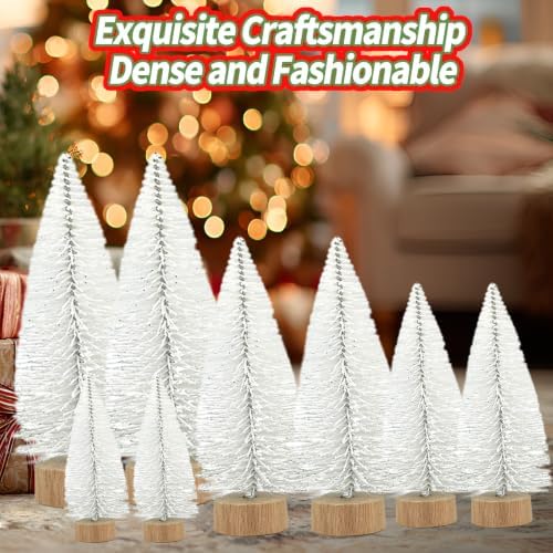 Yahpetes Mini Christmas Trees 10 Pcs Artificial Bottle Brush Trees (White)