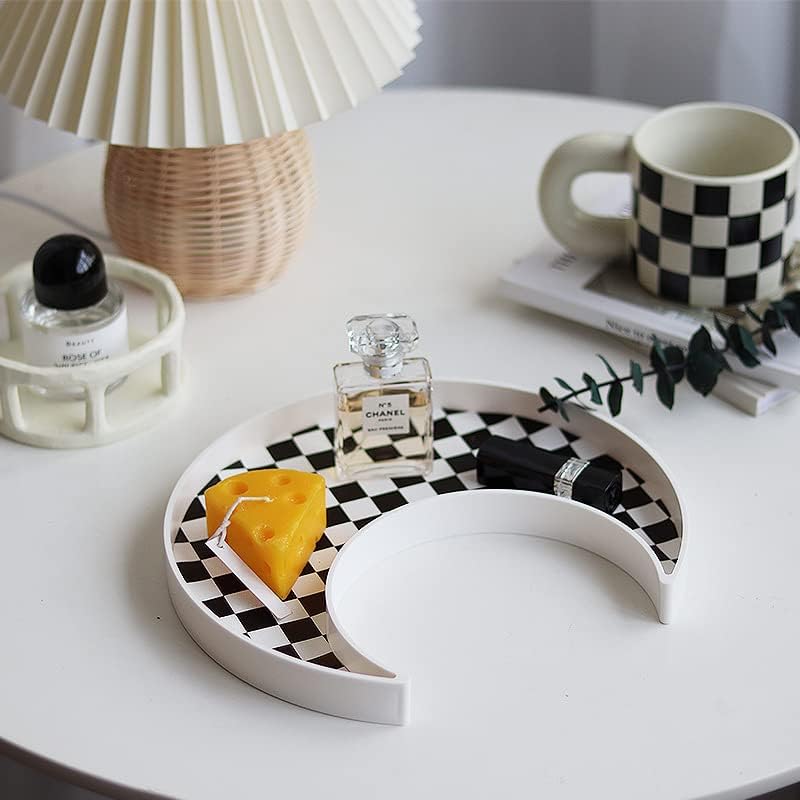 Decorative Organizer for Makeup / White Moon Checkered