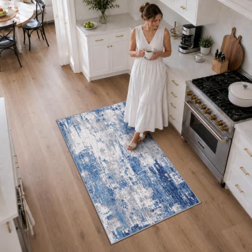 RELEANY Washable 3'x5' Abstract Area Rug for Living Room Blue Gray
