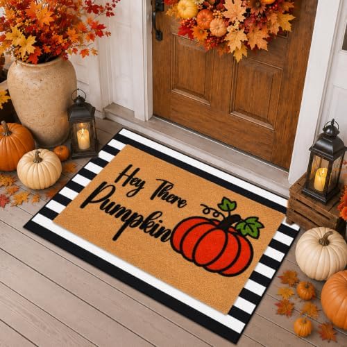 2 Pcs Fall Pumpkin Welcome Doormat-Fall Decor Black White Door Mat Set