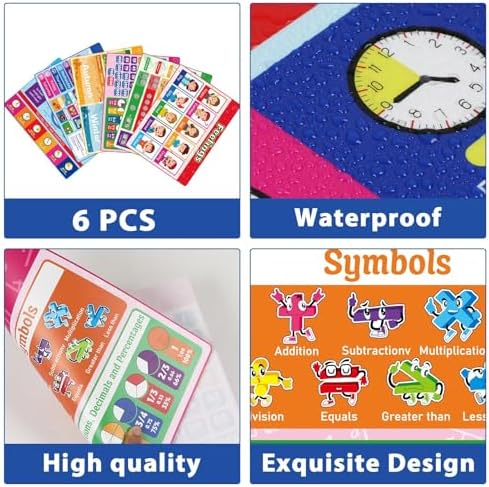 Educational Placemats Set of 6 Preschool Kid Plastic Table Mat 17×13×0.04in