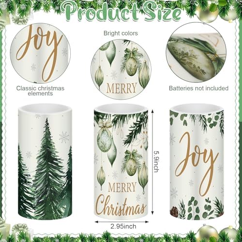 Retisee 3 Pcs Green Christmas Flameless LED Candles with Remote