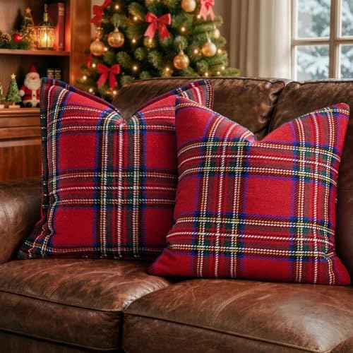 MIULEE Christmas Plaid Pillow Covers 18x18 Red Christmas Decorations for Home