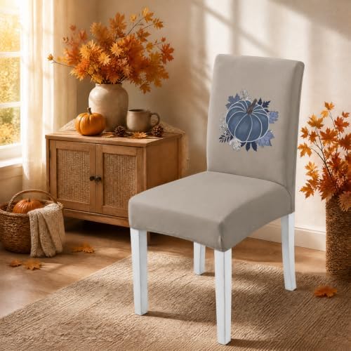 Fall Chair Covers Set of 6 Pumpkin Dining Chair Seat Cover Stretch Removable Autumn Chair Slipcover Protector for Thanksgiving Dining Room Kitchen Home Decor