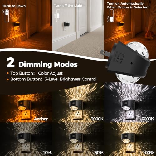 Briignite Motion Night Light Projector Dimmable 3 Colors Warm Rotatable