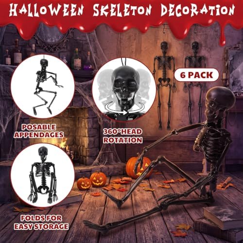 Geelin 6 Pack Halloween Black Skeleton 16" Posable Hanging Decorations