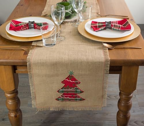 DII Christmas Kitchen Table Décor, Table Runner, 14x72, Jute, Red Plaid Christmas Tree