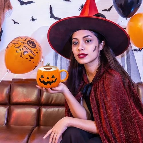 HS&ROXIN Halloween Mug Novelty Pumpkin Mug 3D Cute Ceramic Cup Halloween Coffee Cup Spooky Fall Decor and Christmas Birthdays Perfect Gifts for Kids and Adults Men Women (Orange)
